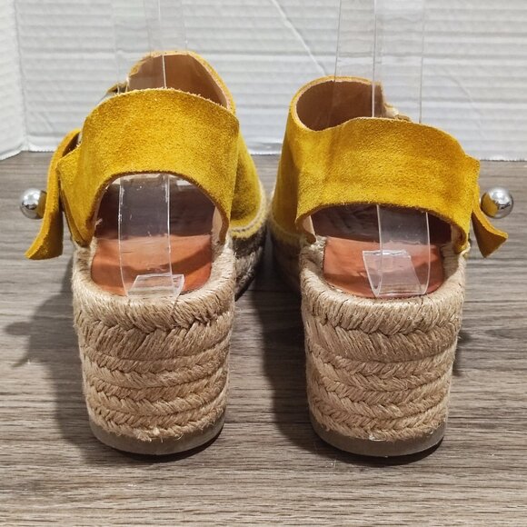 rag & bone Arc Espadrille Wedge  Sz 6  Yellow Suede Peep Toe Summer Sandals - Picture 5 of 15
